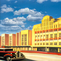 Buy canvas prints of Art Deco Architecture Meets Classic American Car by Roger Mechan