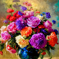 Buy canvas prints of Vibrant Bouquet in Blue Vase by Roger Mechan