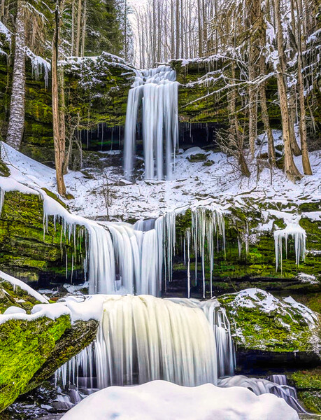 Tranquil Winter Waterfalls Picture Board by Roger Mechan