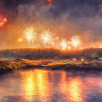 Buy canvas prints of Golden Sunset Fireworks Display by Roger Mechan