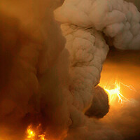 Buy canvas prints of Fiery Volcanic Lightning Strikes Mountain Range by Roger Mechan