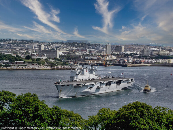 The Mighty HMS Ocean Arrives in Plymouth Picture Board by Roger Mechan