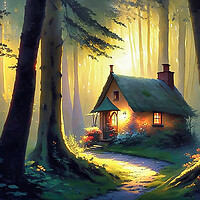 Buy canvas prints of Enchanted Cottage in Woodland by Roger Mechan