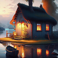 Buy canvas prints of Serene Lakeside Cottage by Roger Mechan