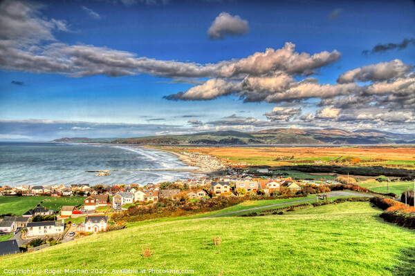 Borth Beach Wales.  Panorama Picture Board by Roger Mechan