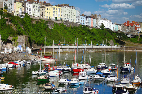 Tenby harbour and houses Picture Board by Roger Mechan