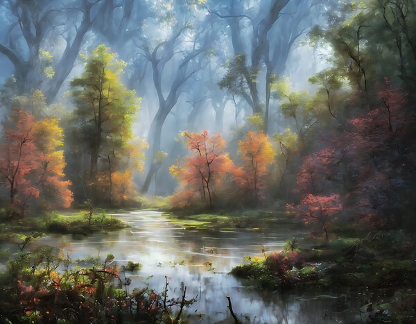 Autumnal Mist: A Pond's Enigma Picture Board by Roger Mechan