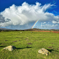 Buy canvas prints of Dartmoor's rainbow sky by Roger Mechan