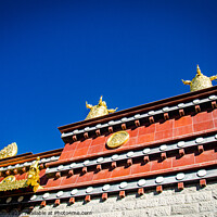 Buy canvas prints of Tibetan Monastery and roof top decoration of Buddhism elements by Adelaide Lin