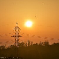 Buy canvas prints of Sunrise over electricity tower by Stan Lihai