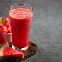 Buy canvas prints of Cold watermelon smoothie on dark background by Stan Lihai