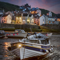 Buy canvas prints of Dramatic sunset Staithes fishing village by Giles Rocholl