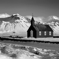 Buy canvas prints of Snow mountain and church Iceland by Giles Rocholl