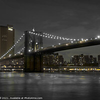 Buy canvas prints of Brooklyn Bridge New York night time. by Giles Rocholl