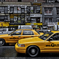 Buy canvas prints of Yellow taxi cabs New York by Giles Rocholl