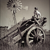Buy canvas prints of Vintage wagon windmill and dog by Giles Rocholl