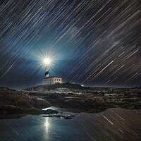 Buy canvas prints of Star trails over Favàritx lighthouse Menorca by Giles Rocholl