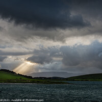 Buy canvas prints of Sun rays Irish lakes and hills by Giles Rocholl