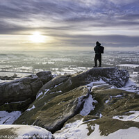 Buy canvas prints of Snow sunrise Yorkshire walker by Giles Rocholl