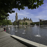 Buy canvas prints of Bradford Town hall and Mirror Pool  by Giles Rocholl