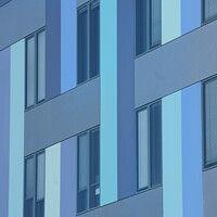 Buy canvas prints of Abstract blue modern pattern building by Giles Rocholl