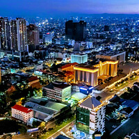Buy canvas prints of The Phnom Penh skyline at night by Arnaud Jacobs