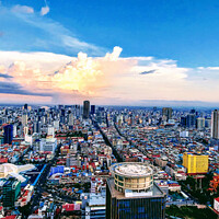 Buy canvas prints of Aerial view of Phnom Penh at dusk by Arnaud Jacobs