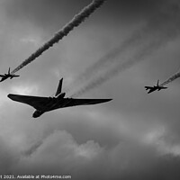 Buy canvas prints of Vulcan XH558 with Red Arrows Escort by Bob Kent