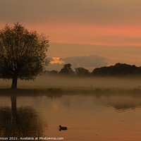 Buy canvas prints of sunrise with mist with a tree and lake by Alan Burlinson