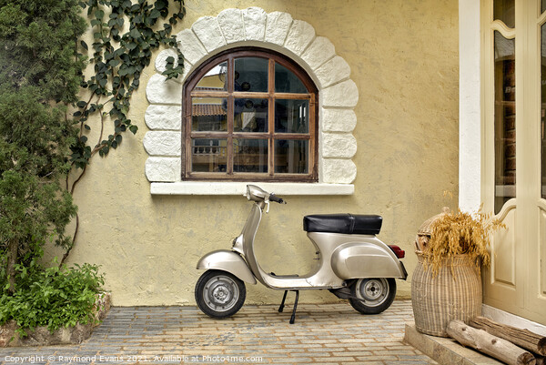 Classic Italian scene with Vespa Vintage scooter Framed Mounted Print by Raymond Evans