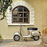 Buy canvas prints of Classic Italian scene with Vespa Vintage scooter by Raymond Evans