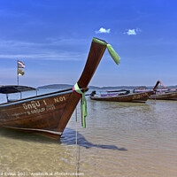 Buy canvas prints of Thailand longtail boats Krabi beach by Raymond Evans