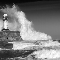 Buy canvas prints of Stormy seas at the lighthouse  by Dave Cocks
