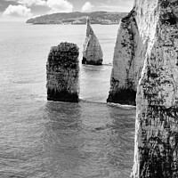 Buy canvas prints of Swanage Bay behind The Pinnacles at Old Harry Rock by Stuart Wyatt