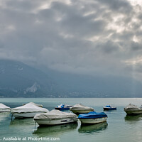 Buy canvas prints of Peaceful morning at tranquil Lake Annecy, France by Stuart Wyatt