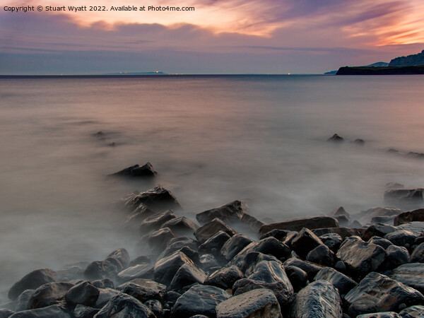 Sunset at the ruins of Clavell Pier, Kimmeridge, D Picture Board by Stuart Wyatt