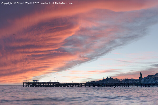 Swanage Pier Sunset Picture Board by Stuart Wyatt