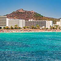 Buy canvas prints of Beach of Cala Millor, tourist resort at seaside on Majorca by Alex Winter