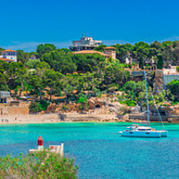 Buy canvas prints of Spain, Majorca, panorama of beach and coast in Porto Cristo by Alex Winter