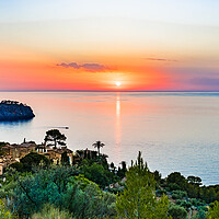 Buy canvas prints of Beautiful sunset sky over the sea on Majorca coast by Alex Winter