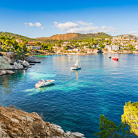 Buy canvas prints of Panorama view with boats at Cala Fornells Mallorca by Alex Winter