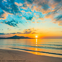 Buy canvas prints of Idyllic sunrise at bay of Alcudia beach, coast on Mallorca by Alex Winter