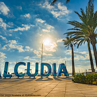 Buy canvas prints of Alcudia sign at marina port on Mallorca Spain by Alex Winter