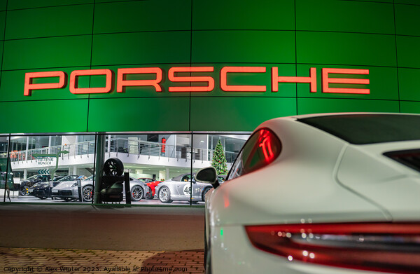 Porsche car in front of Porsche store Picture Board by Alex Winter