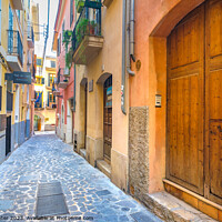Buy canvas prints of Narrow street at the old town of Palma de Majorca by Alex Winter