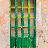 Buy canvas prints of Old green wood front door by Alex Winter