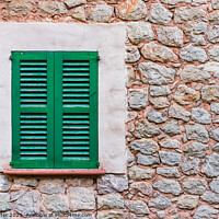 Buy canvas prints of Window shutters and rustic stone wall by Alex Winter