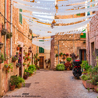 Buy canvas prints of Street with beautiful flowers in Valldemossa by Alex Winter