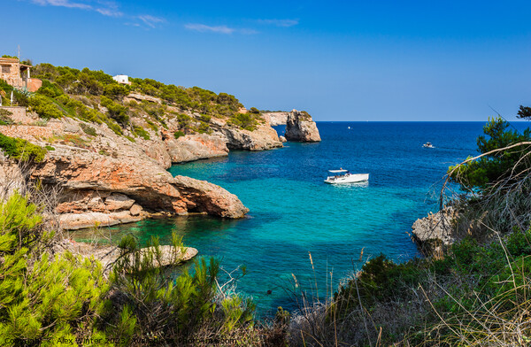 Idyllic bay with luxury yacht at the coast Majorca Picture Board by Alex Winter