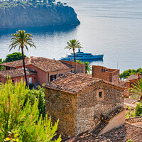 Buy canvas prints of Small mediterranean village and luxury yacht by Alex Winter